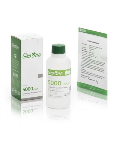 Roztwór kalibracyjny przewodnictwa 5000 µS/cm GroLine,wyposażony w certyfikat analizy, flakon 230 ml
