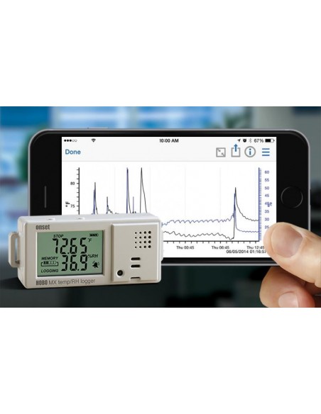 Bezprzewodowy Rejestrator temperatury i wilgotności względnej HOBO MX 1101 współpracujący z urządzeniem mobilnym