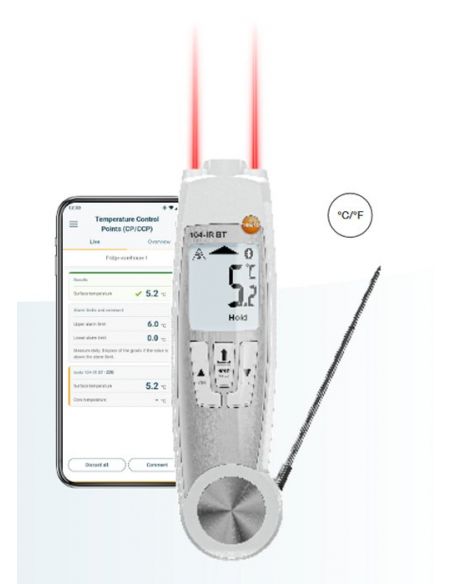 Termometr bezdotykowy Testo 104-IR z sondą penetracyjną, zgodny z HACCP z Bluetooth i testo Smart App