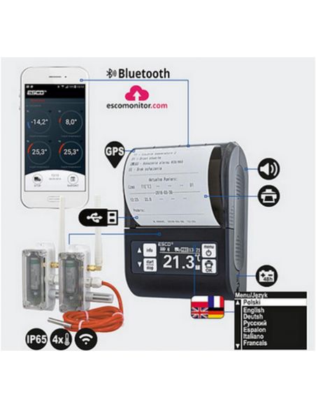 Rejestrator temperatury DR203+ z drukarką współpracujący z urządzeniem mobilnym