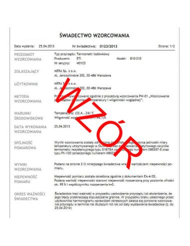 Świadectwo sprawdzenia i kontroli mieszankami wzorcowymi detektorów Intertechnology i Temat