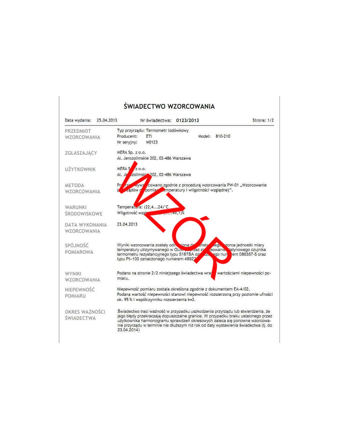 Świadectwo wzorcowania stacji meteorologicznej