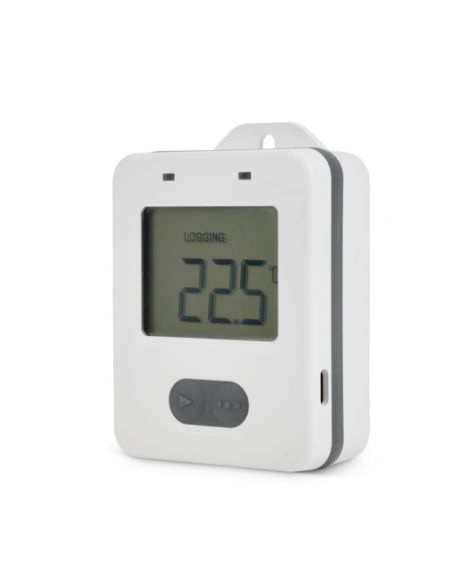 Rejestrator ThermaData z czujnikiem wewnętrznym i zewnętrzną sondą termistorową i wejściem USB.