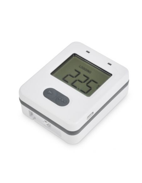 Rejestrator ThermaData z czujnikiem wewnętrznym i zewnętrzną sondą termistorową i wejściem USB.