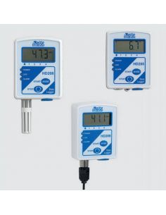 Rejestratory serii HD208 z różnymi zewnętrznymi czujnikami temperatury i wilgotności względnej. 2