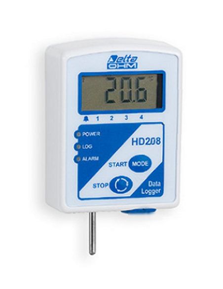 Rejestrator HD208 ze stałym zewnętrznym czujnikiem temperatury.